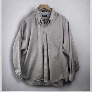 IZOD Striped Button Down Collared Long‎ Sleeve Shirt Size XXL 80s 2-Ply Pinpoint